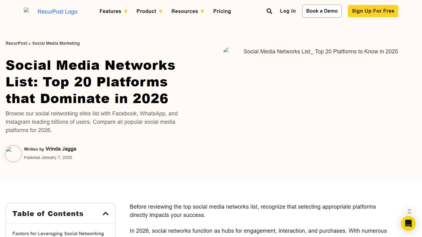 Social Media Networks List: Top 20 Platforms that Dominate in 2026 - RecurPost